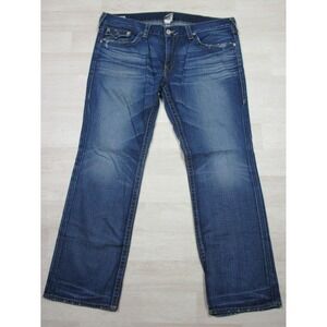 True Religion Men's Designer Jeans - Ricky Premium USA Straight 43x34 Flap Skull